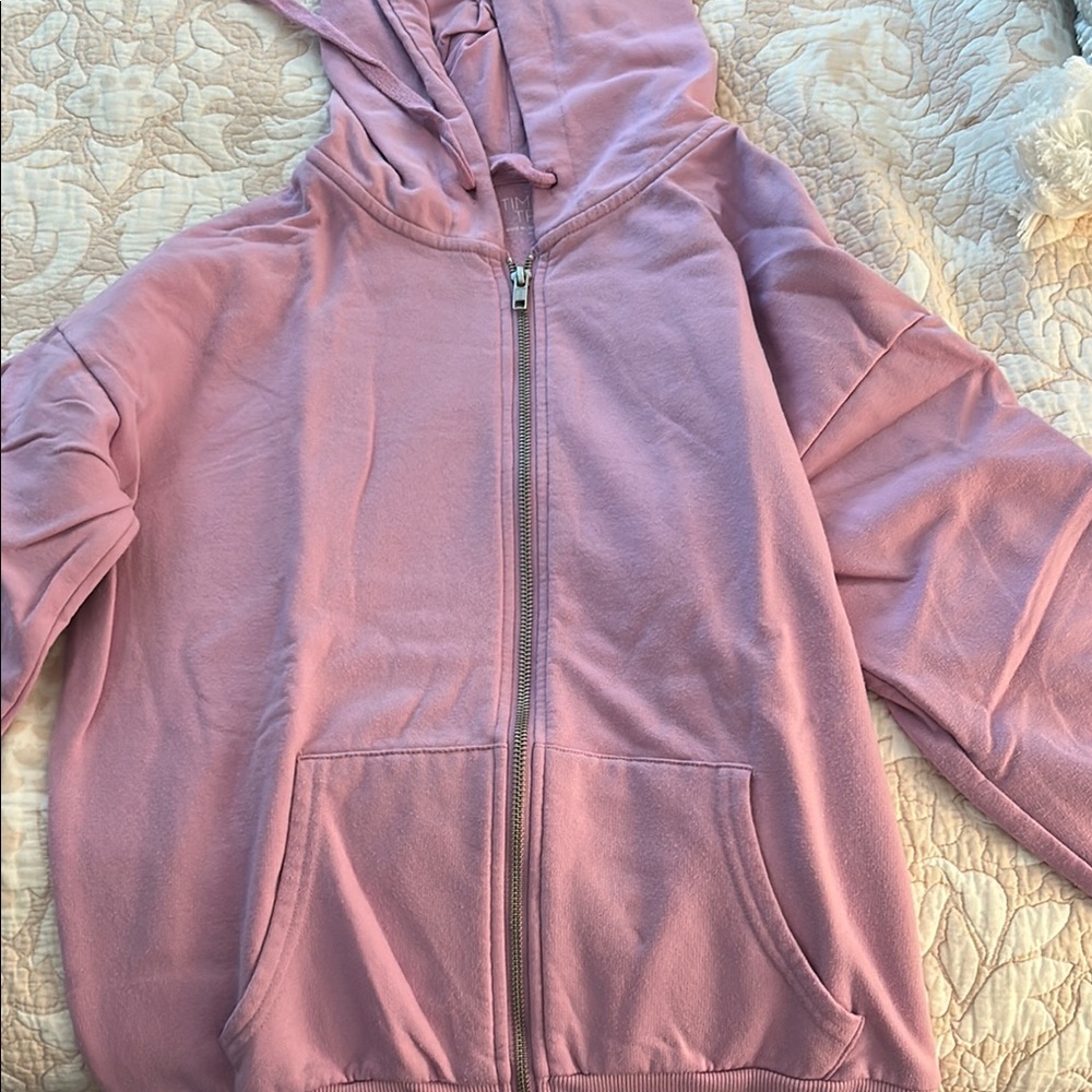 Time and Tru Pink Zip-Up Jacket with Hood and Long Sleeves